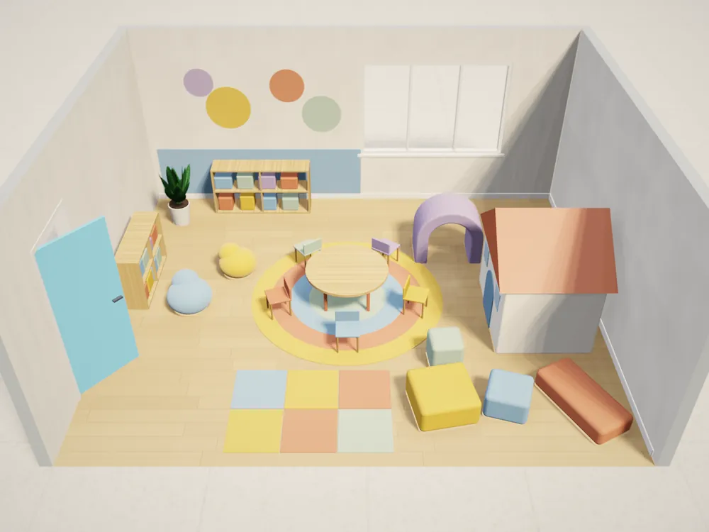 A play area planned in 3D with demo products
