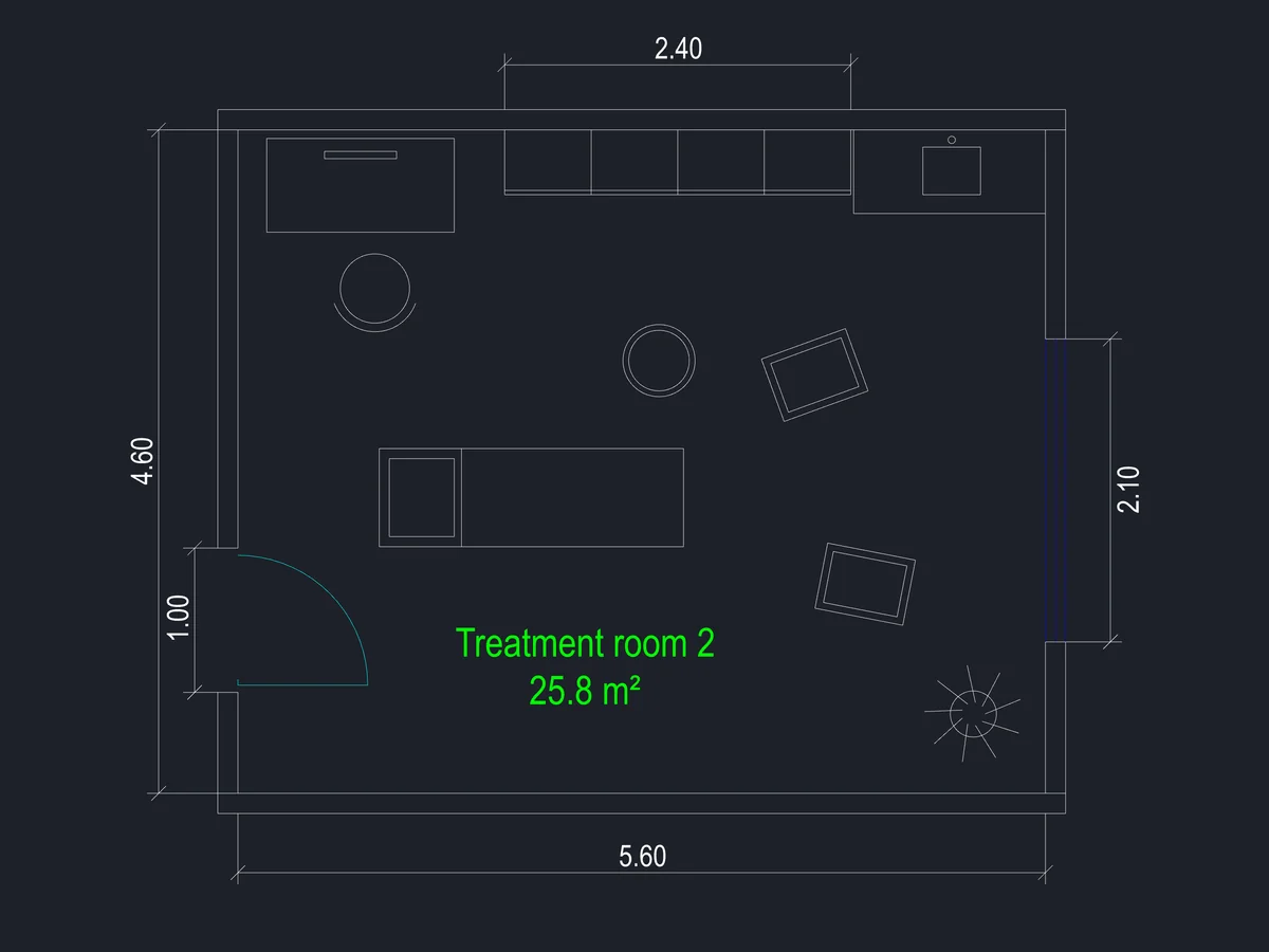 The plan as a CAD drawing, with furniture blocks