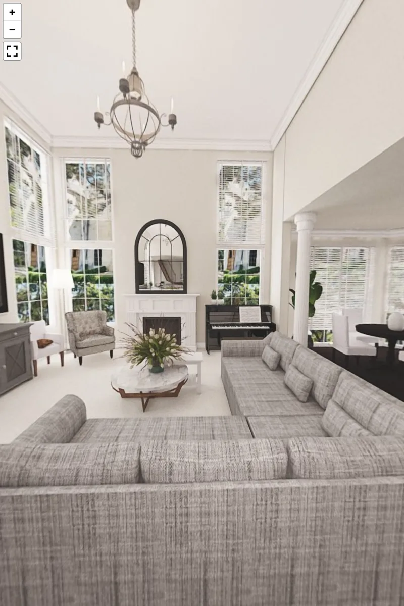 A 360° photo of a living room open in the web viewer