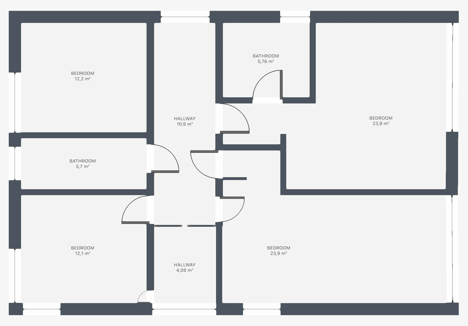 Real estate floor plan with room names and areas